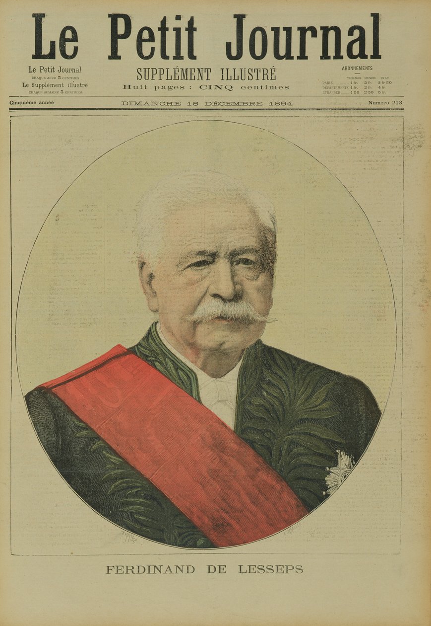 Portrét Ferdinanda Marie de Lesseps (1805-94) z Le Petit Journal, 16. prosince 1894 od Henri Meyer