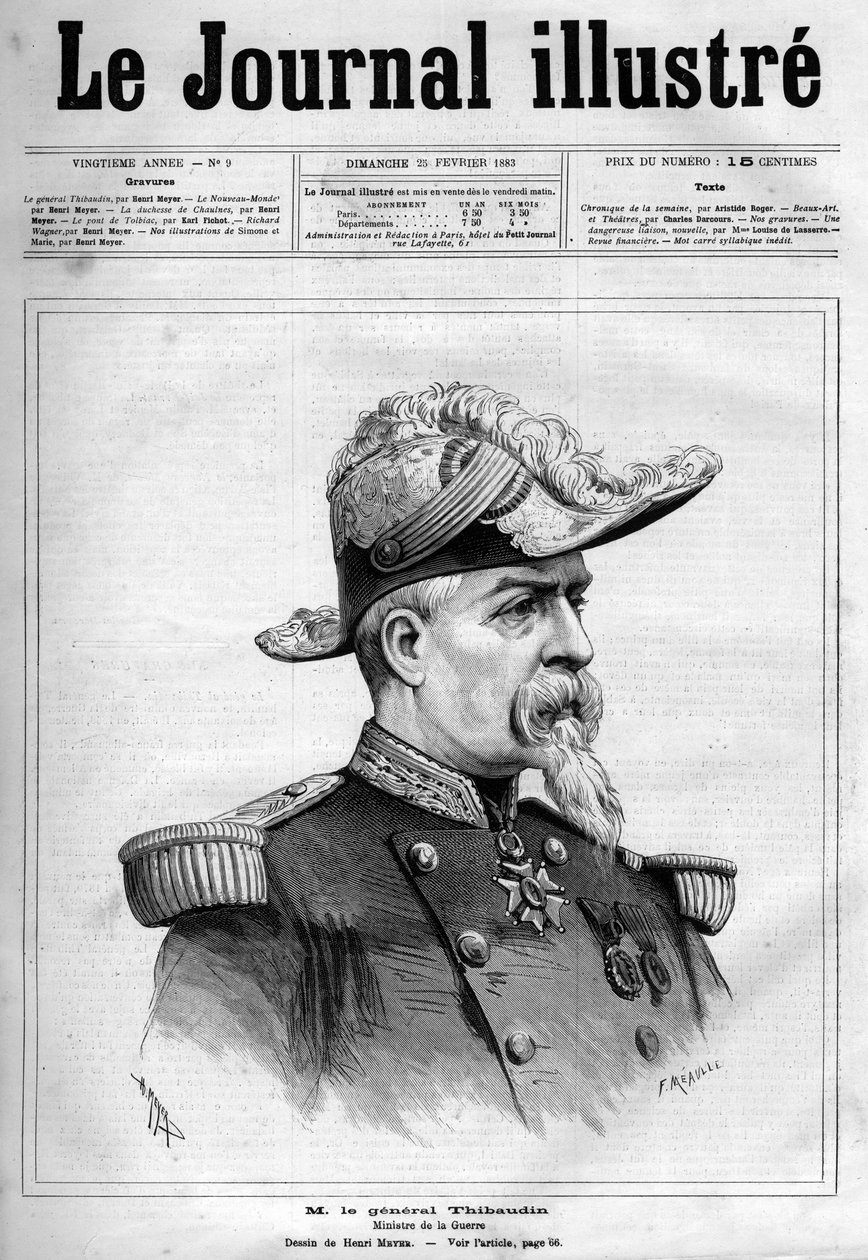 Portrét Jeana Thibaudina, francouzského generála a politika (1822-1905) - Titulní strana "The Illustrous Journal" z roku 1883 - Kresba Henri Meyer (1844-1899) od Henri Meyer