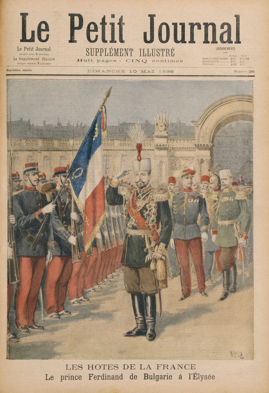 Princ Ferdinand (1861-1948) z Bulharska v Elysejském paláci, ilustrace z Le Petit Journal, 10. května 1896 (barevná rytina) od Henri Meyer