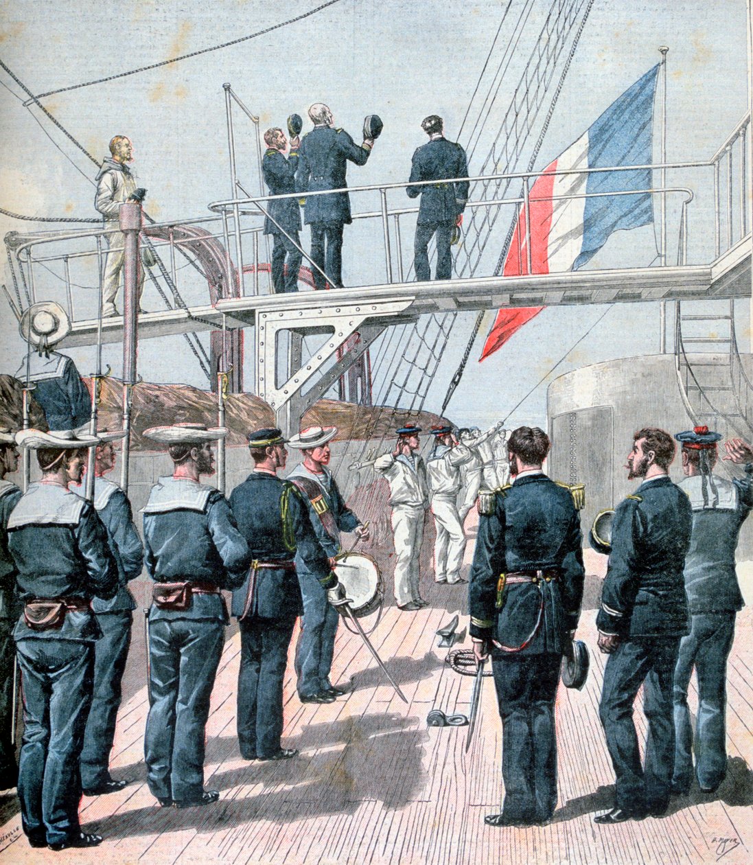 Pozdrav vlajce, francouzské námořní manévry, 1891 od Henri Meyer