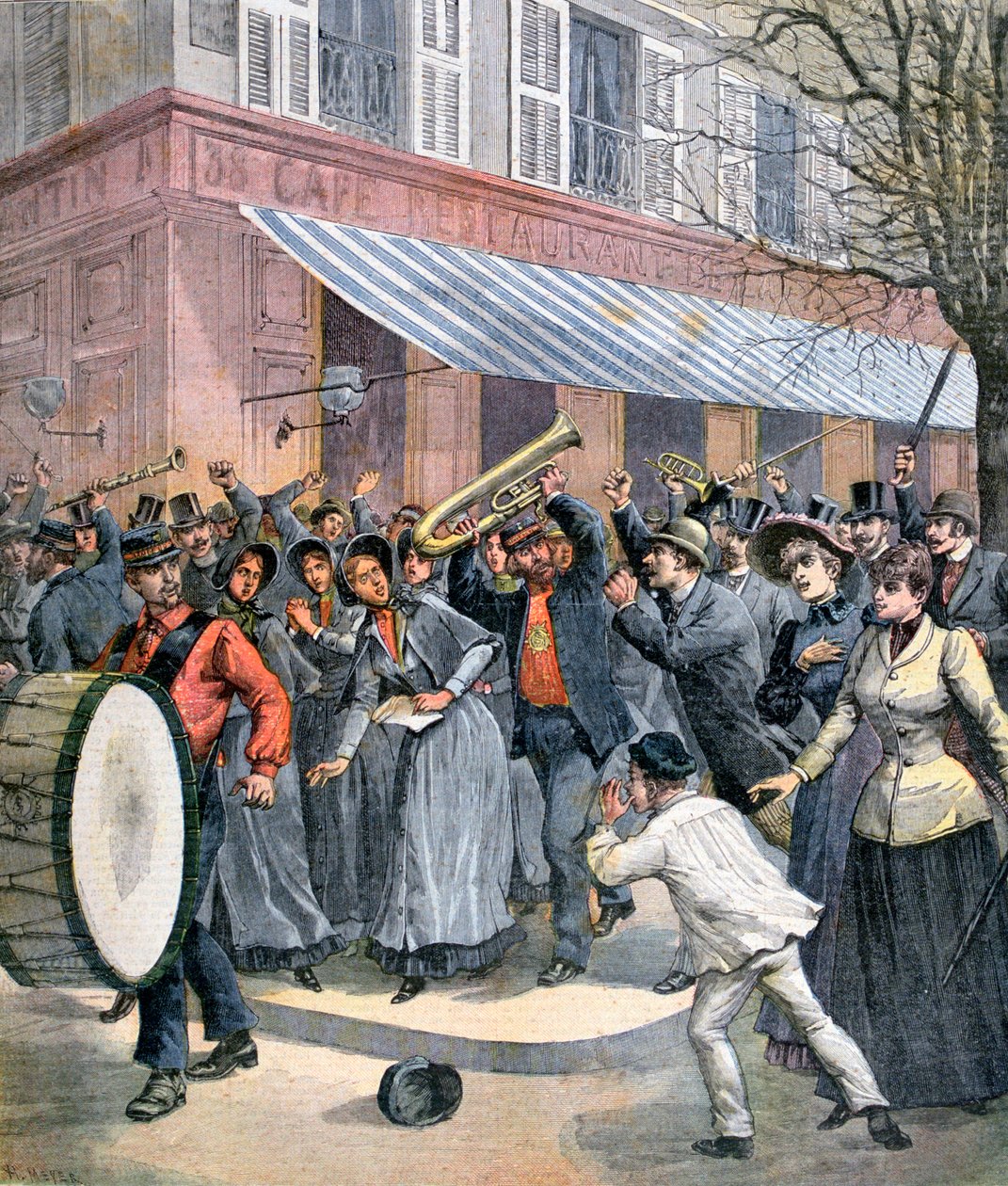 Pochod Armády spásy vedený přihlížejícím bubeníkem v Paříži, 1892 od Henri Meyer