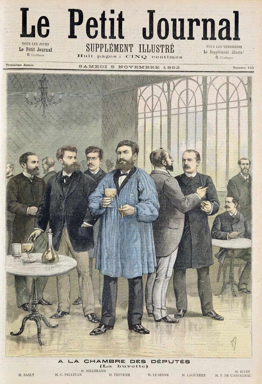 Titulní strana zobrazující bar v Poslanecké sněmovně, ilustrace z obrázkové přílohy Le Petit Journal, 5. listopadu od Henri Meyer