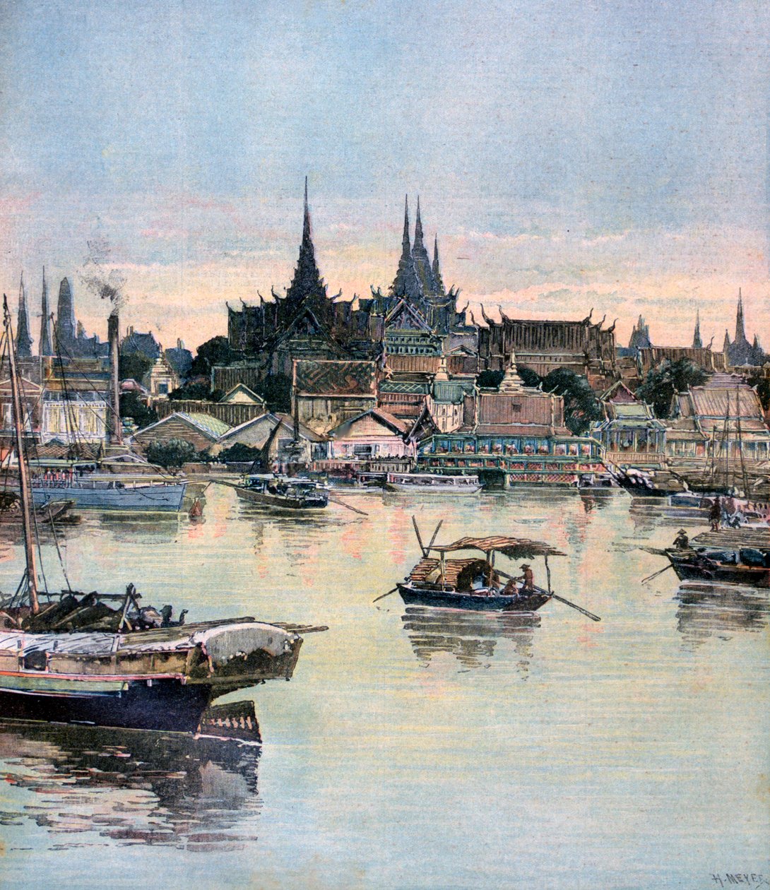 Pohled na Bangkok, 1893 od Henri Meyer