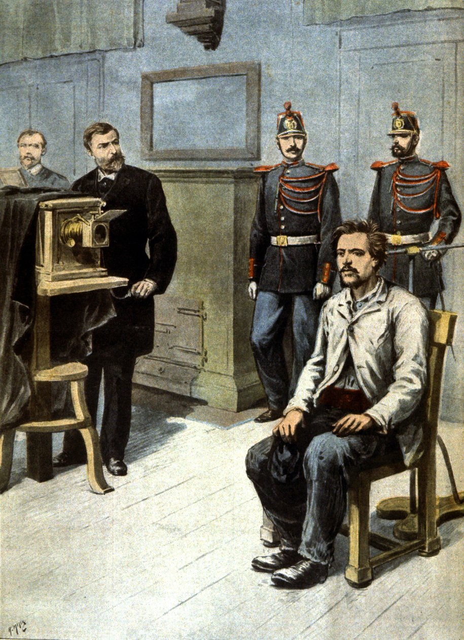 počátky antropometrické fotografie, cca 1895 (ilustrace) od Henri Meyer