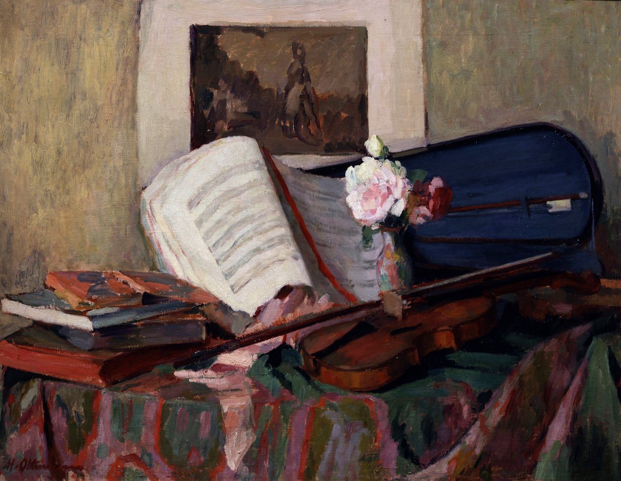 Zátiší s houslemi. Obraz Henriho Ottmanna (1877-1927) Soukromá sbírka. od Henri Ottmann