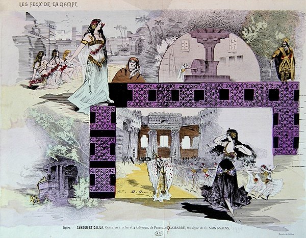 Scény z opery „Samson a Dalila“ od Charlese Camille Saint-Saense (1835-1921) od Henri Patrice Dillon