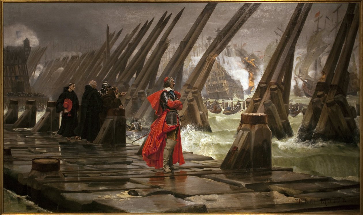 Richelieu na hrázi La Rochelle, obraz Henri Motte (1846-1922) od Henri Paul Motte
