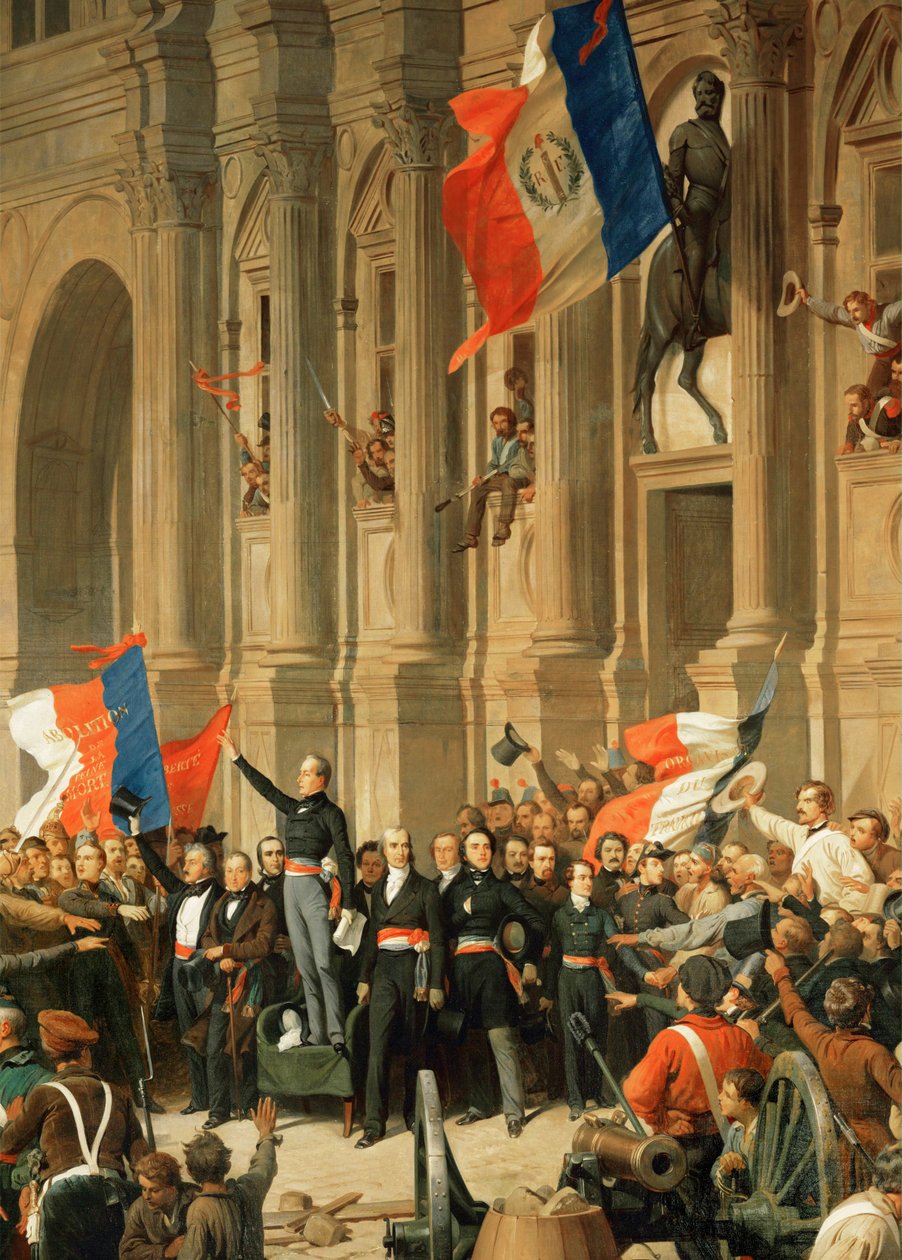 Revoluce 1848: Básník Alphonse de Lamartine odmítá rudou vlajku krajní levice... od Henri Philippoteaux
