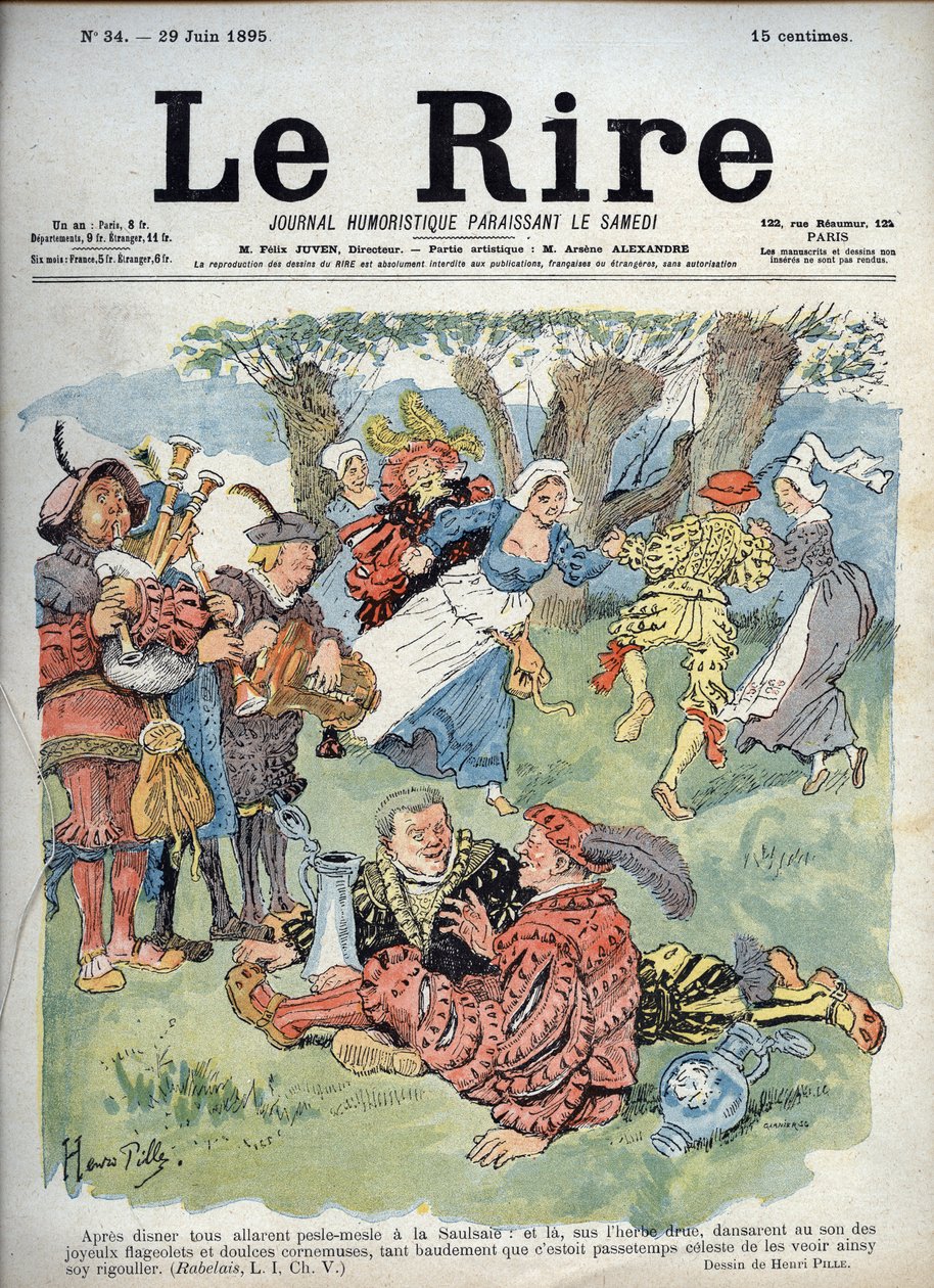 Venkovská zábava – Humorná kresba Charlese Henriho Pilleho (1844-1897) ilustrující pasáž „Gargantua“ od Rabelaise. „The Laughs“, 29. června od Henri Pille