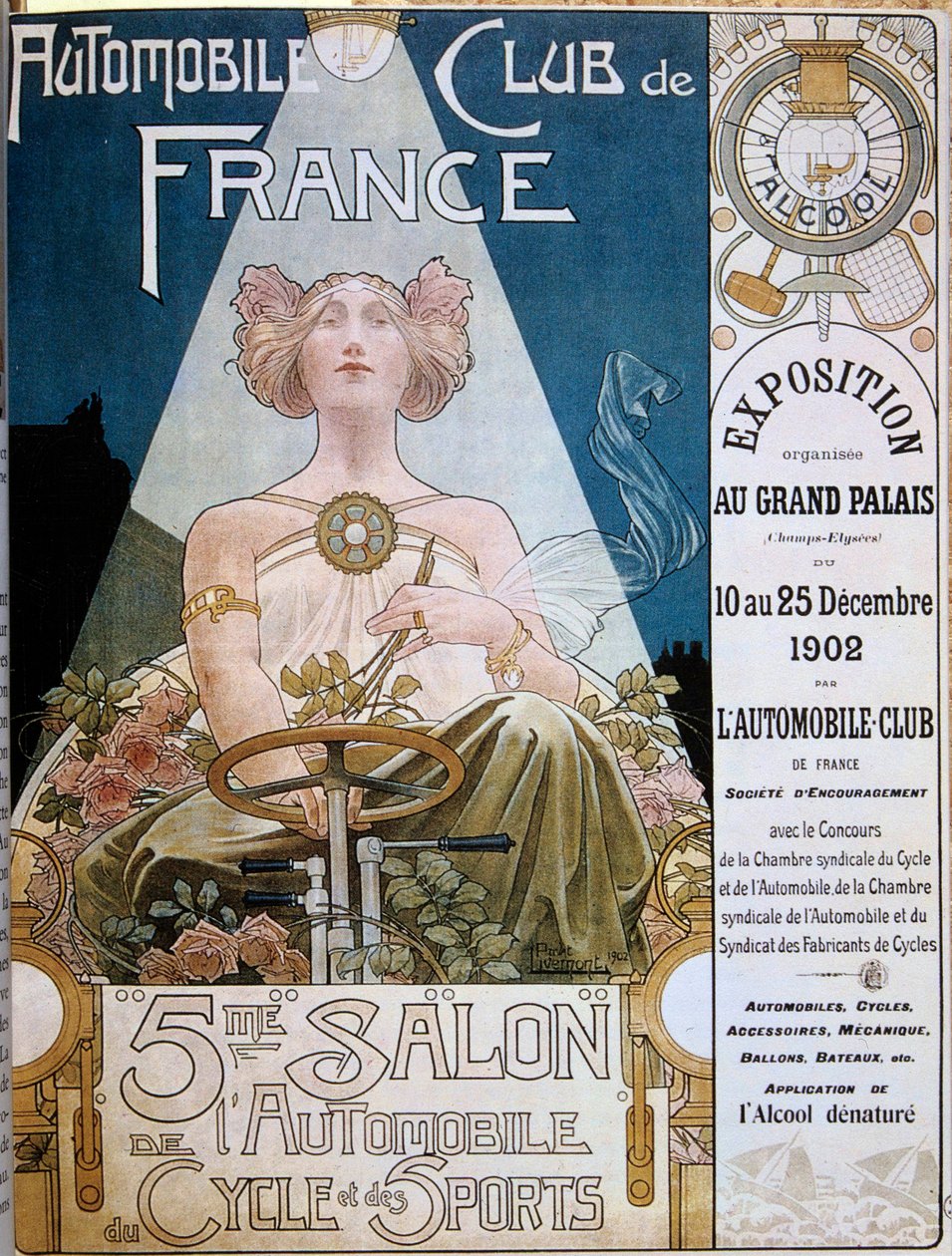 Plakát Automobile Club de France během 5. autosalonu v Grand Palais de Paris v roce 1902, ilustrace Henri Privat-Livemont (1861-1936), Versailles, Městská knihovna - Plakát Automobile Club de France během 5. autosalonu v od Henri Henri Antoine Théodore Livemont