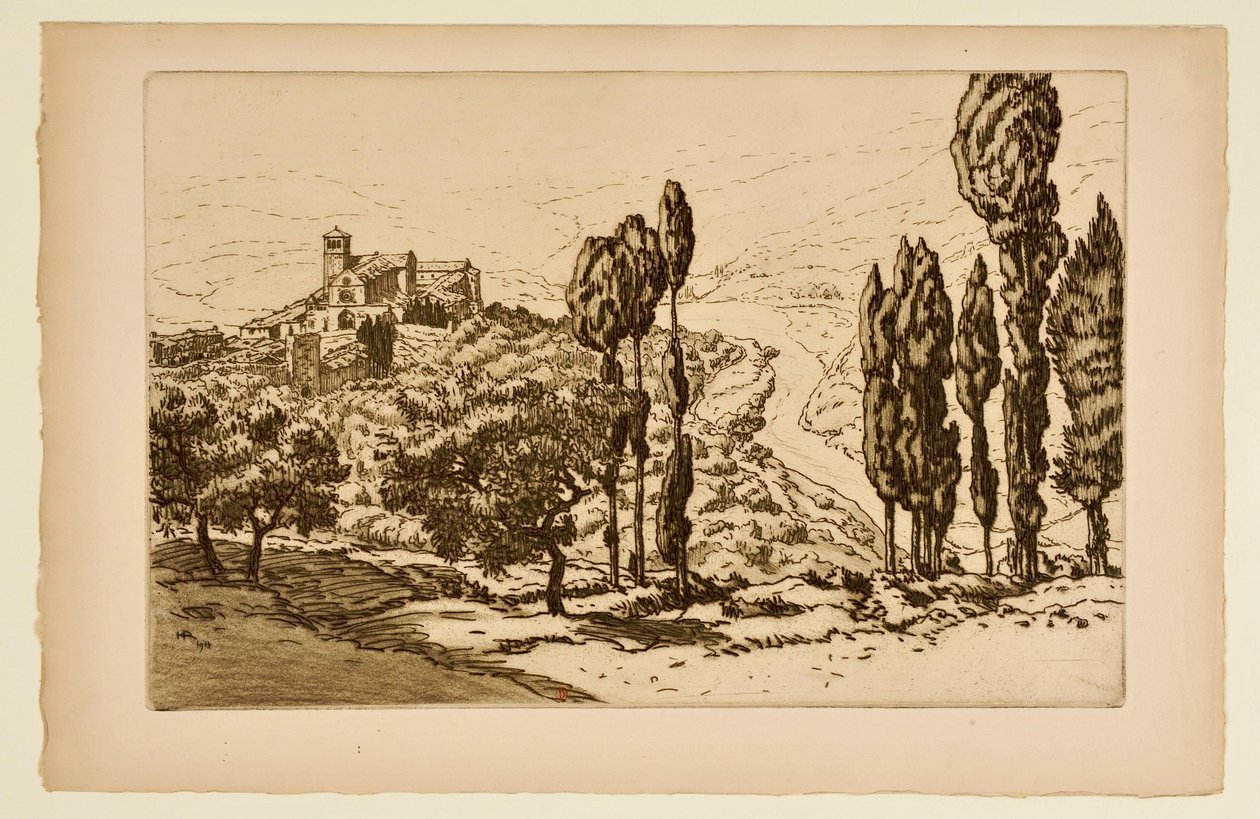 [Bazilika v Assisi při pohledu z La Rocca] od Henri Rivière