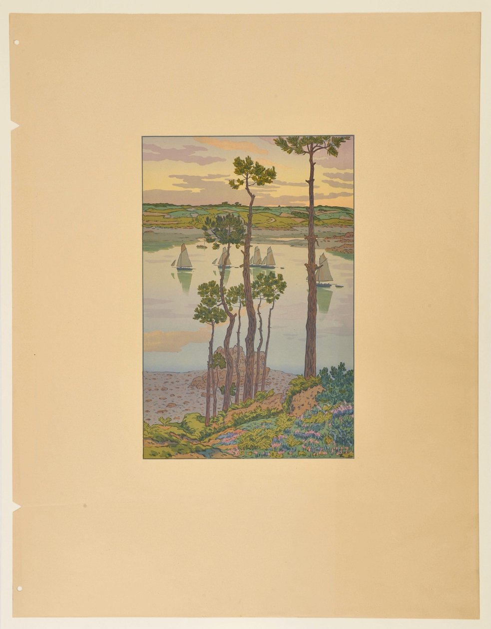Die Ufer des Trieux in der Dämmerung od Henri Rivière
