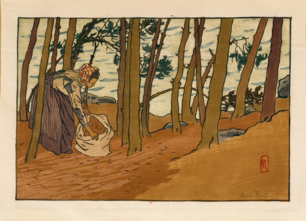 Žena sbírající jehličí (Bords du Trieux, Loguivy) od Henri Rivière