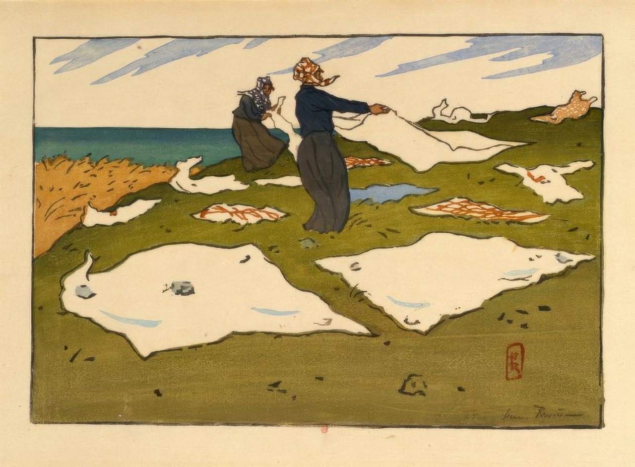 Ženy sušící prádlo (Saint-Briac) od Henri Rivière