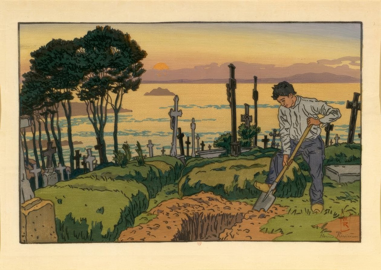 Hrobař na hřbitově Saint-Jean v Tréboul od Henri Rivière