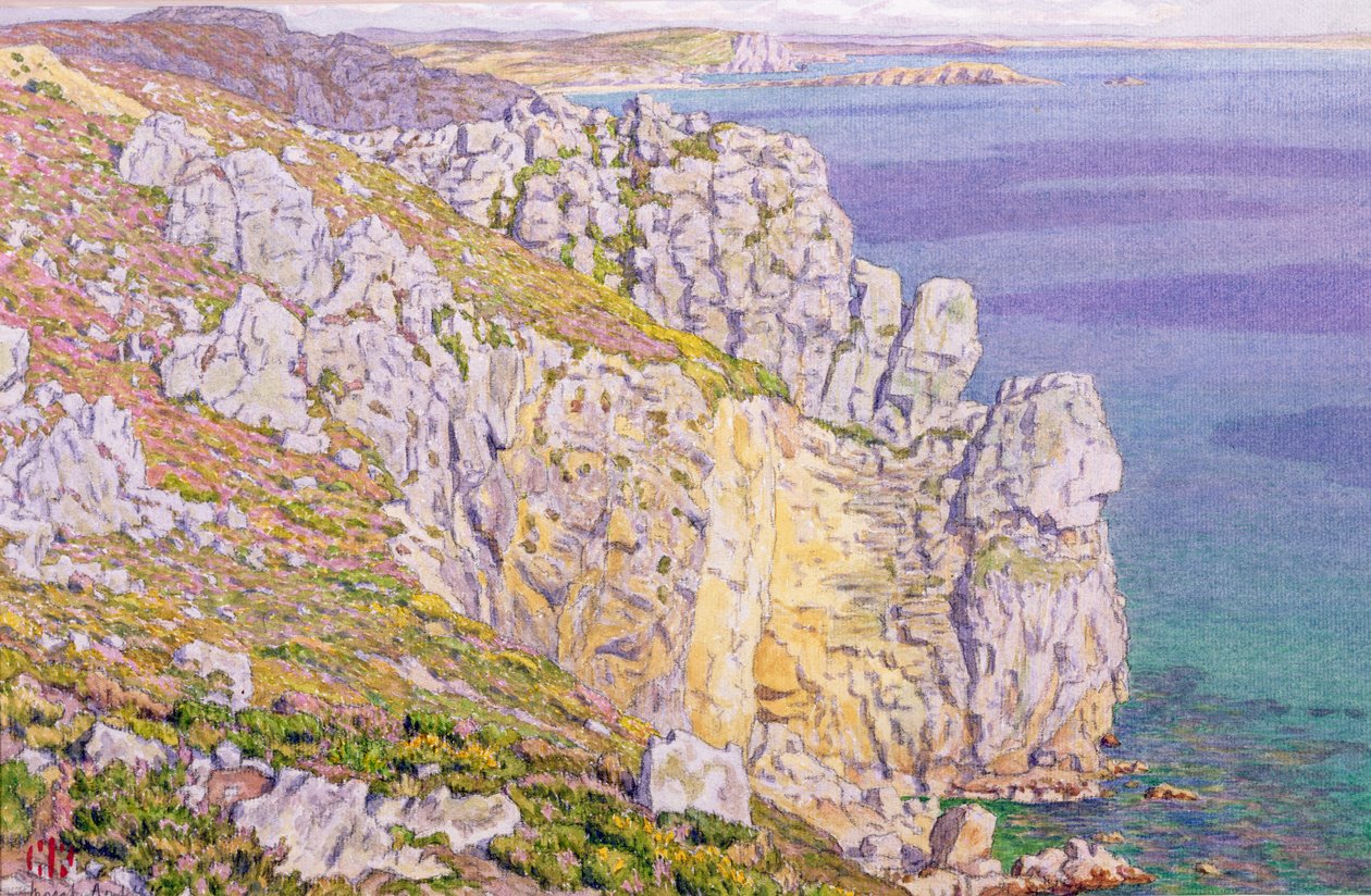 Morgat, Cliffs at Port Haor (akvarel na papíře) od Henri Rivière