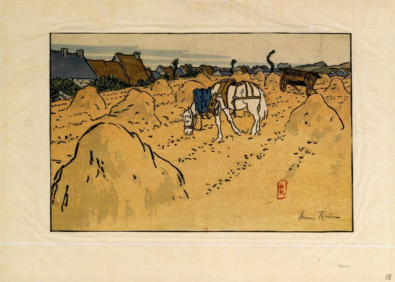 Kůň a vesnice La Chapelle (Saint-Briac) od Henri Rivière