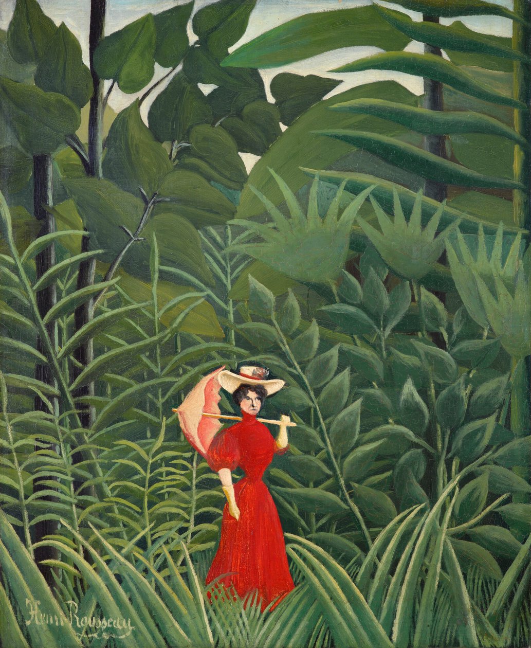Žena v červeném v lese od Henri Rousseau