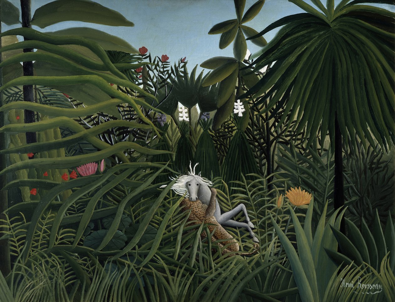 Jaguár útočí na koně, 1910 od Henri Rousseau