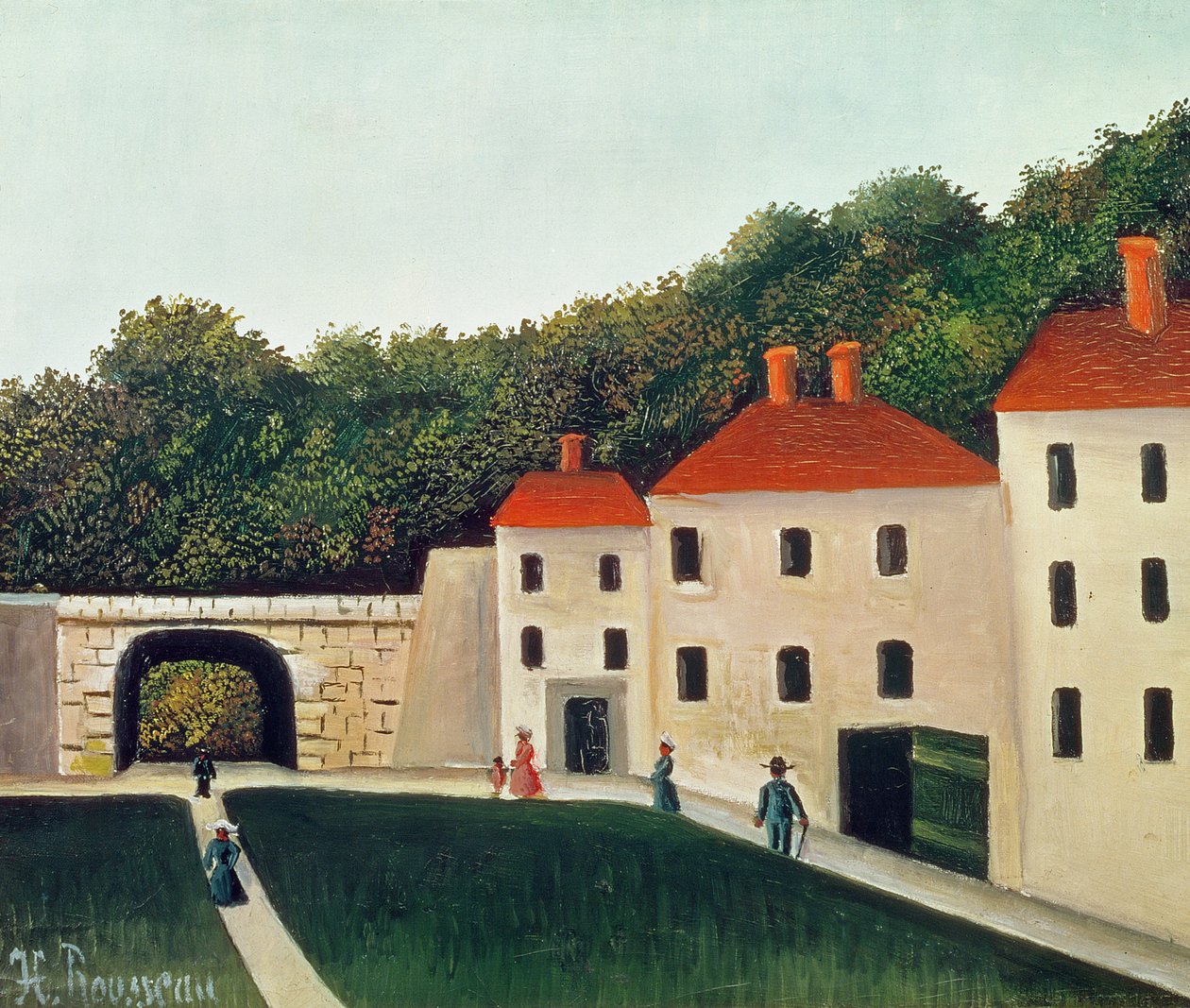 Krajina s obloukem a třemi domy, 1907 od Henri Rousseau