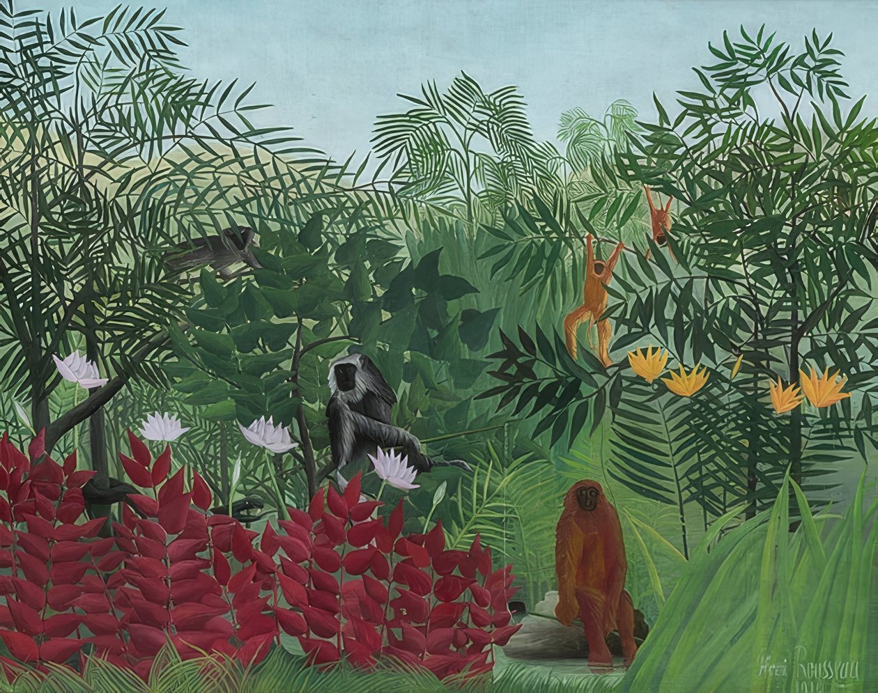 Deštný prales s opicemi. 1910 od Henri Rousseau