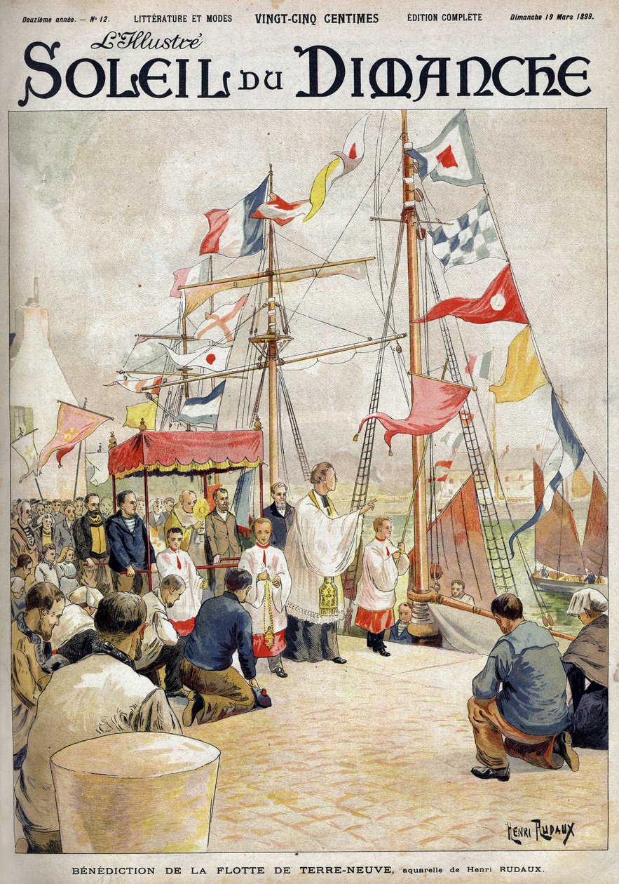 Požehnání flotily Newfoundland Henri Rudaux. Rytina v „“Le sun-du-dimanche“, 19. března od Henri Rudaux