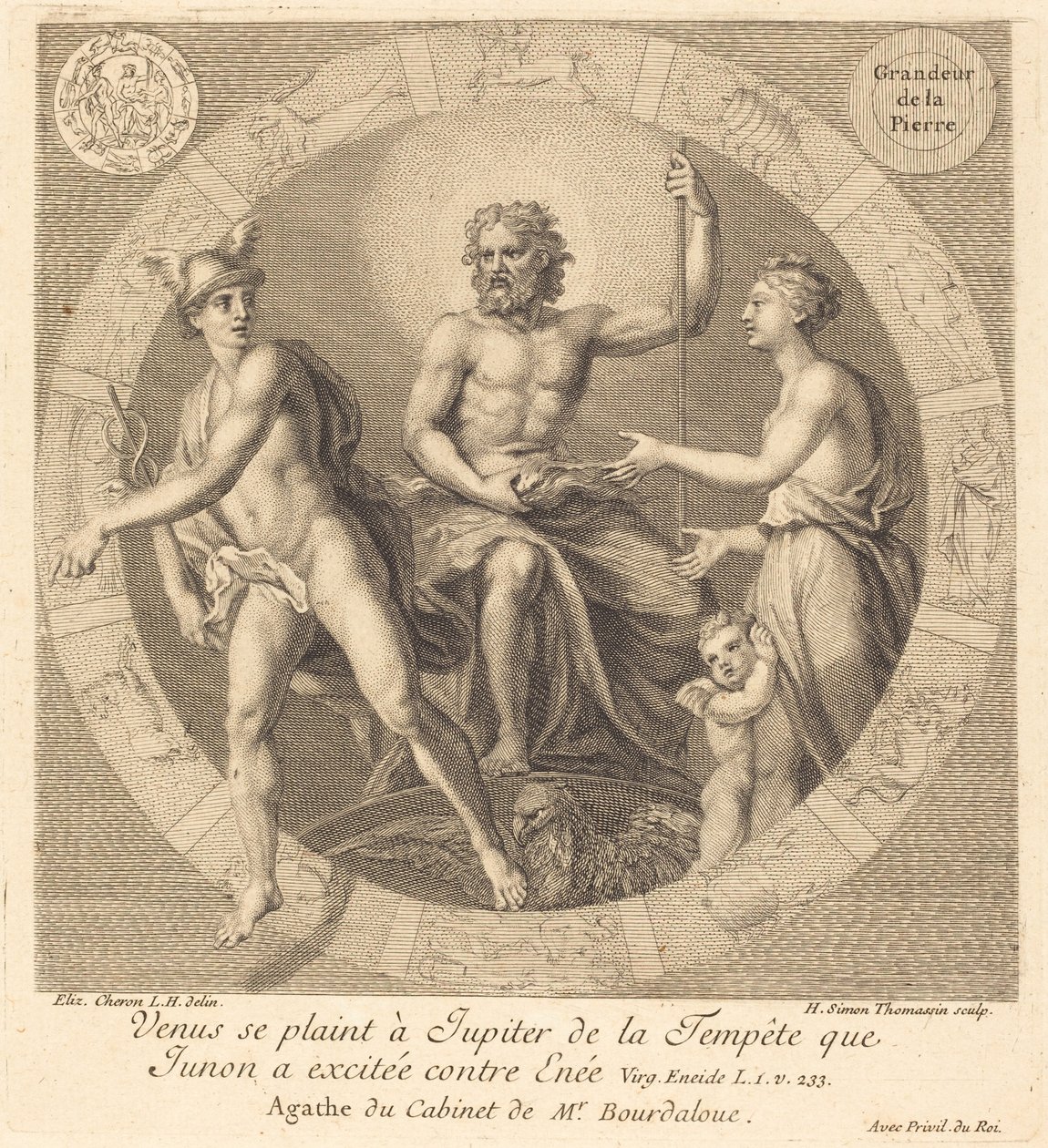 Venuše si stěžuje Jupiterovi na bouři, kterou Juno vyvolala proti Aeneovi od Henri Simon Thomassin after Elisabeth Sophie Cheron