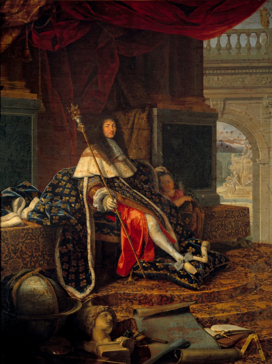 Portrét francouzského krále Ludvíka XIV. (1638 - 1715), ochránce Královské akademie malířství a sochařství, se žezlem Karla V. dit de Charlemagne. Obraz Henriho Testelina (1616-1695) od Henri Testelin