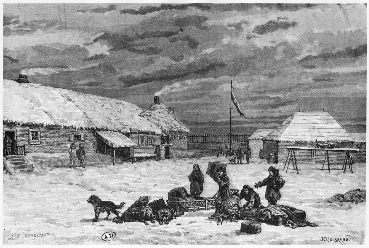 Obchod s kožešinami na Aljašce, Fort Saint-Michel, 1867 od Henri Theophile Hildibrand