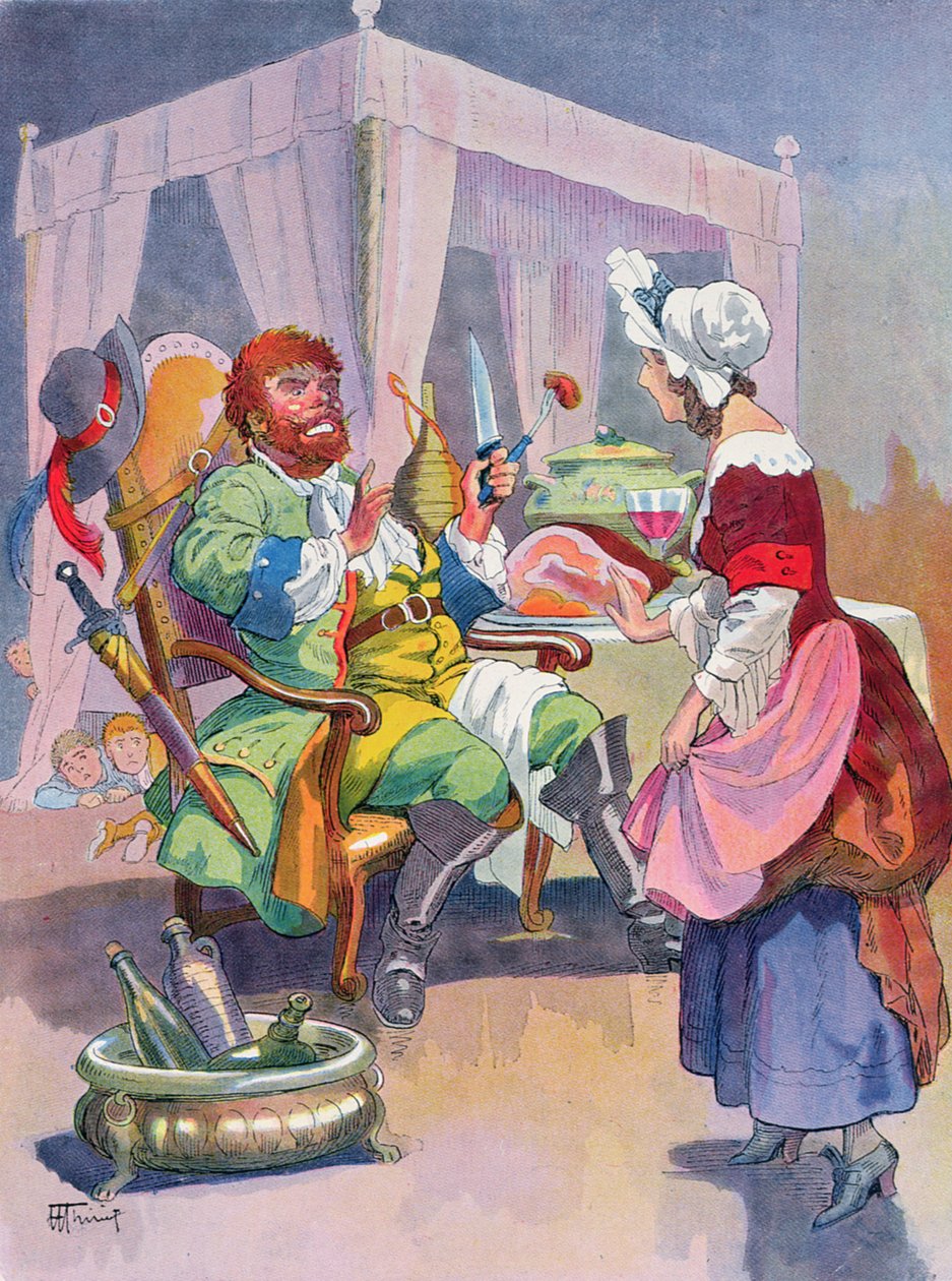 Ogre voní čerstvé lidské maso, ilustrace k perraultovské pohádce 