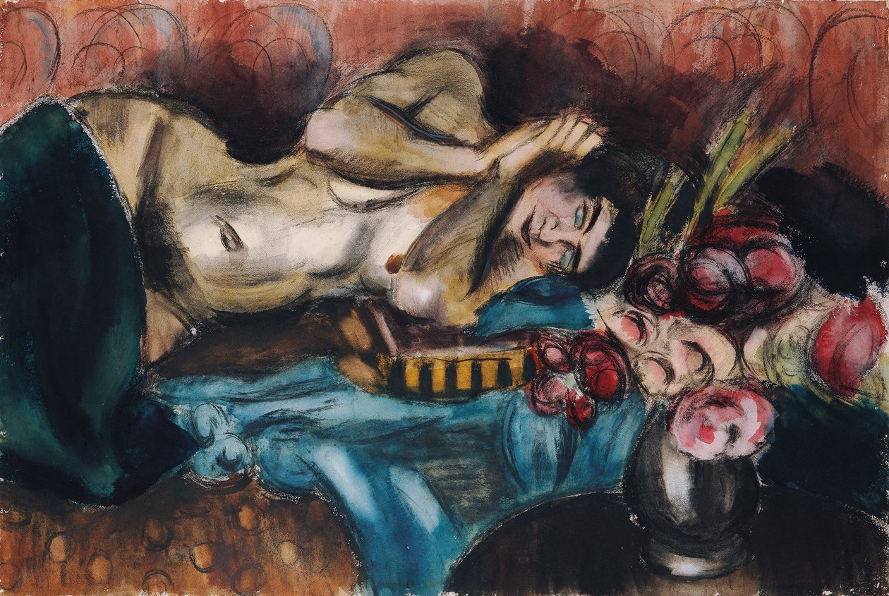 Poloakt s kyticí růží od Henri Victor Gabriel Le Fauconnier