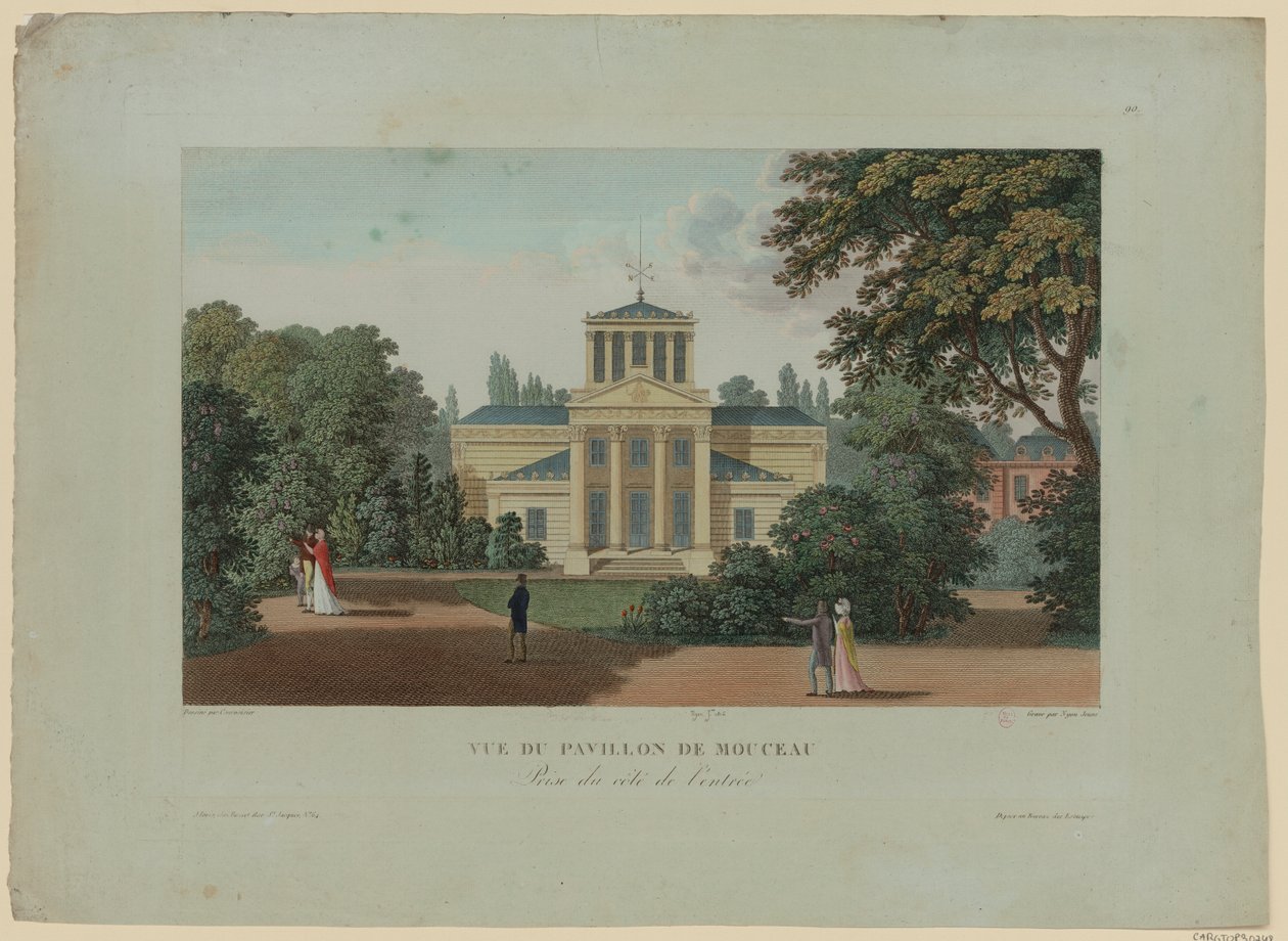 Pohled na Pavillon de Monceau od vchodu, vyrytý Nyon Jeune, 1816 od Henri after Courvoisier Voisin