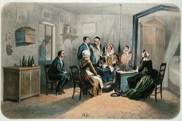 Čtení s domovníkem, 2. polovina 19. století (barevná litografie) od Henri de (after) Montaut