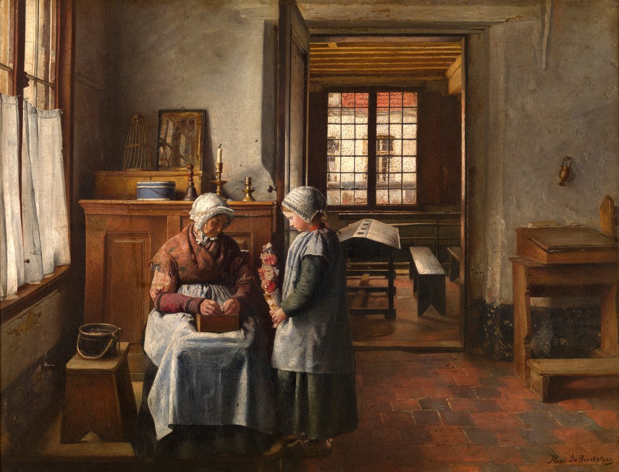 Babiččiny hody (olej na plátně, upevněno na panelu) od Henri de Braekeleer