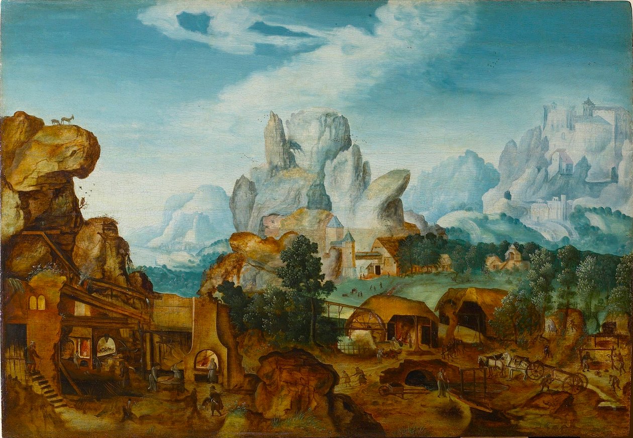 Skalnatá krajina s kovárnou Útěk do Egypta, před rokem 1550. od Henri de Herri met de Bles