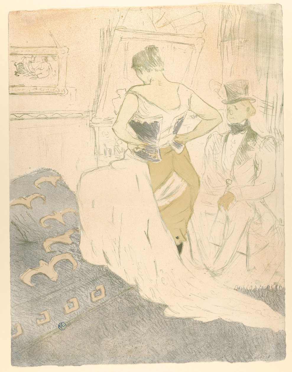 Zapínání korzetu, z časopisu „Elles“ od Henri de Toulouse-Lautrec