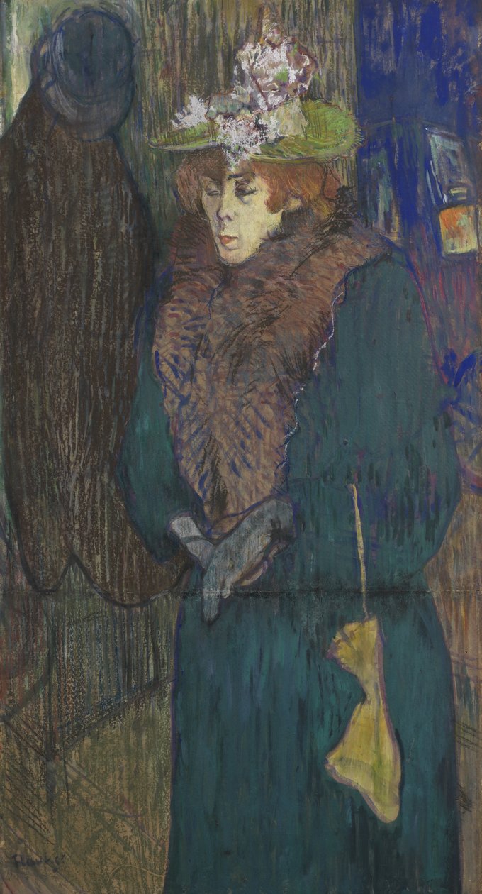 Jane Avril ve vchodu do Moulin Rouge, kolem roku 1892 (pastel a kvaš na palubě) od Henri de Toulouse Lautrec