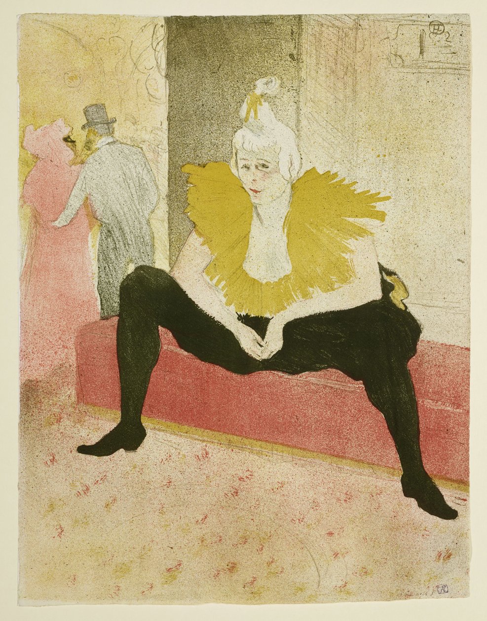 Sedící klaunka Mademoiselle Cha-u-Kao (List 3 z: „Elles“) od Henri de Toulouse-Lautrec