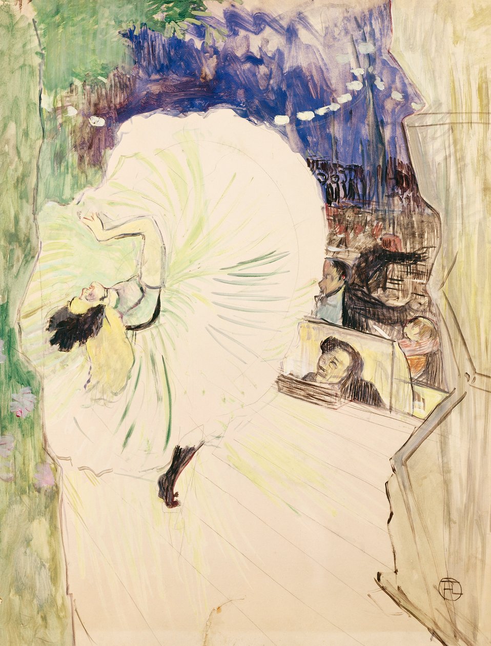 Kolo, tanečnice na jevišti, ilustrace pro „Le Plaisir a Paris od Henri de Toulouse Lautrec