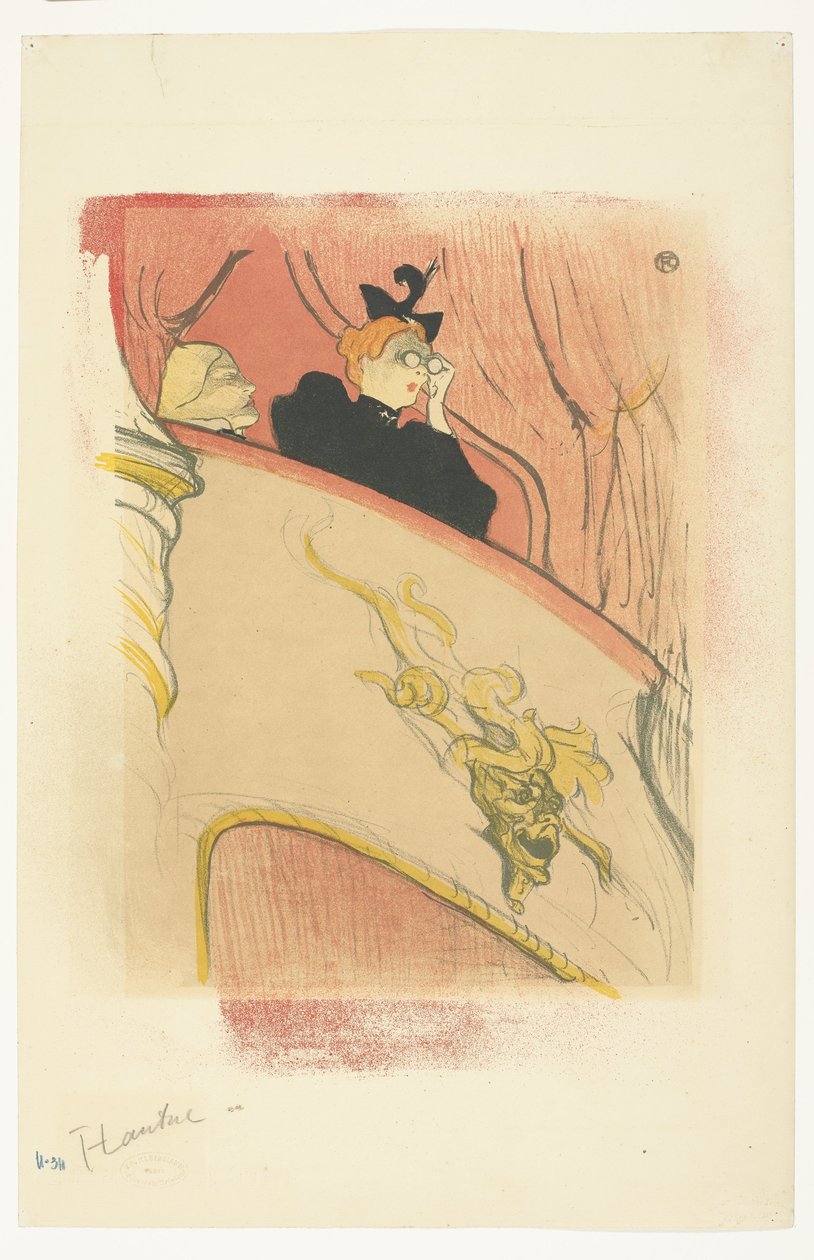 "La Loge au Mascaron doré" (krabice se zlacenou maskou) Žena s operními brýlemi na balkóně v divadle La Loge au mascaron doré od Henri de Toulouse Lautrec (signed by artist)