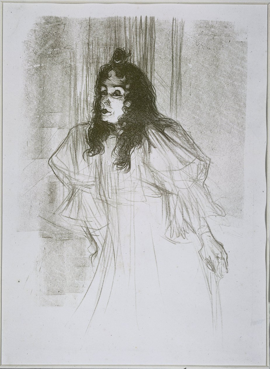 Portrét May Belfort (May Egan) se dvěma postavami a klavírem Slečna May Belfort (původní název) od Henri de Toulouse Lautrec (signed by artist)