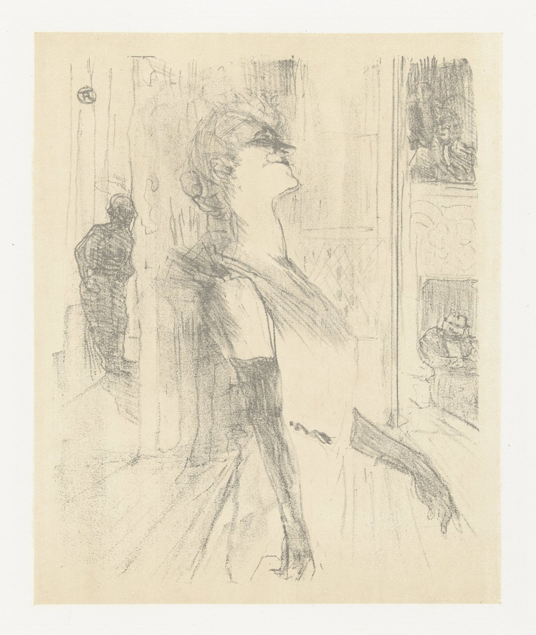 Portrétní van herečka Yvette Guilbert tijdens optreden Yvette Guilbert na pódiu Yvette Guilbert: Anglická série (název série) od Henri de Toulouse Lautrec (signed by artist)
