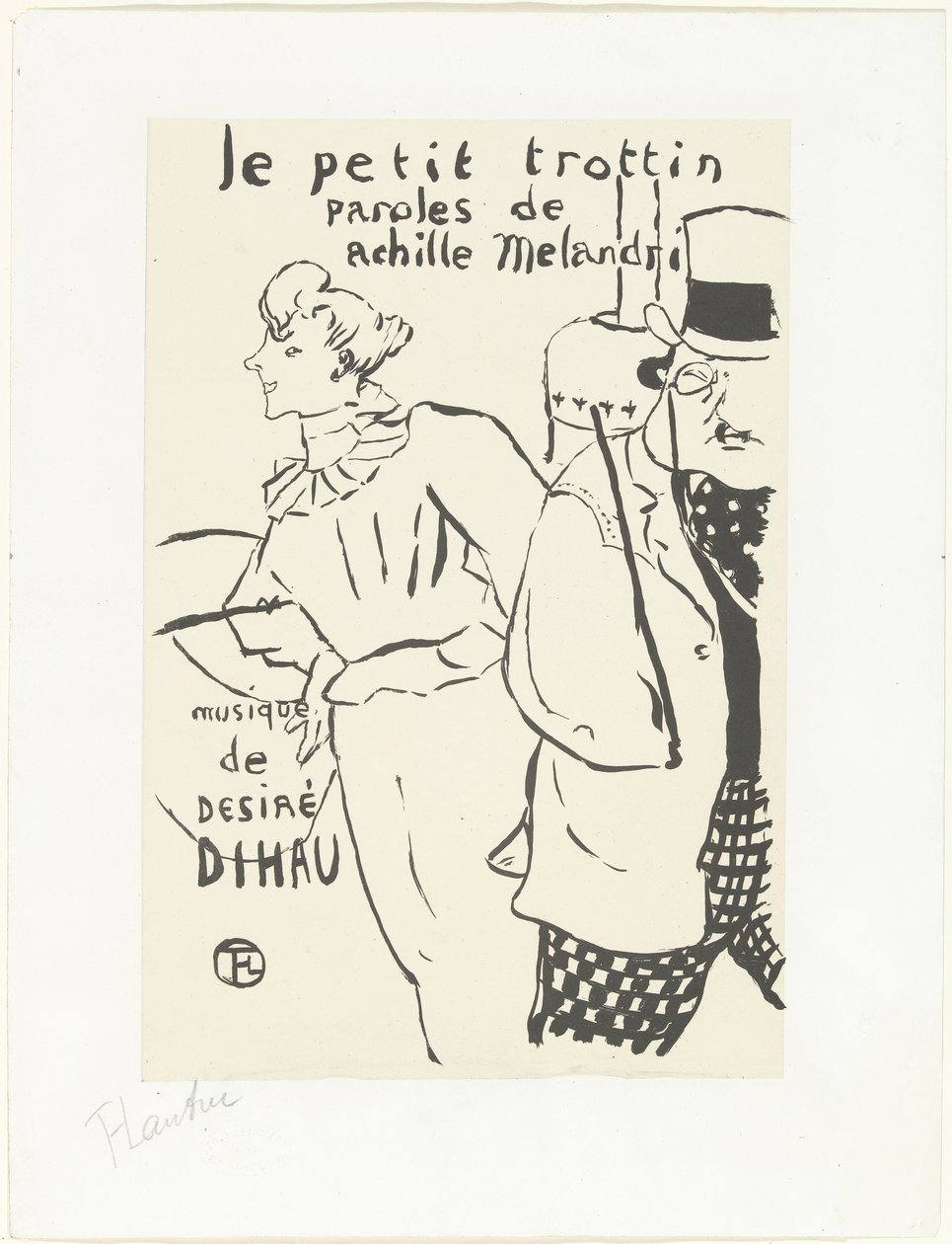 Žena jako běžící dívka a muž s kloboukem Le petit troittin od Henri de Toulouse Lautrec (signed by artist)