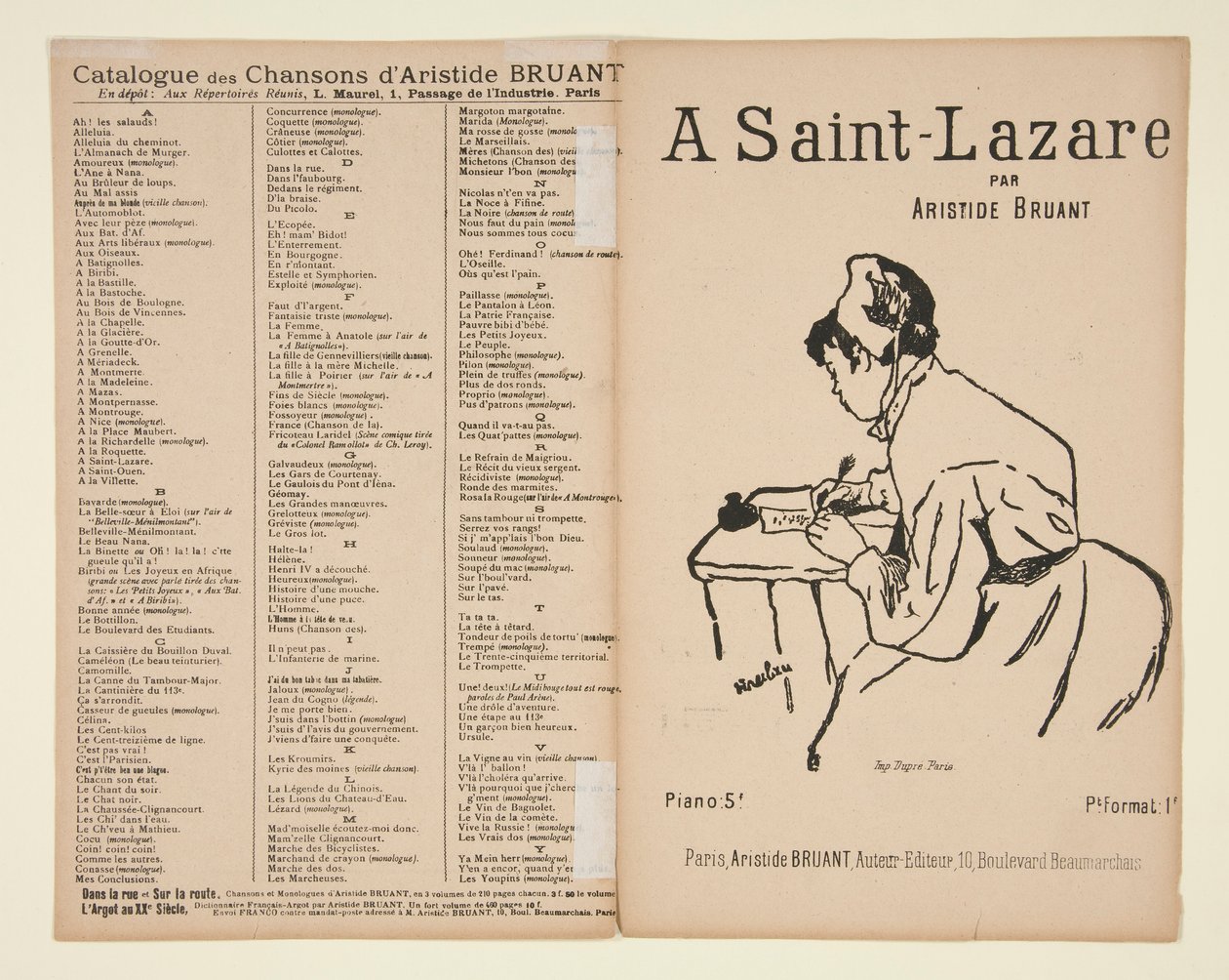 Saint-Lazare, slova a hudba Aristide Bruant, obal pro noty od Henri de Toulouse Lautrec