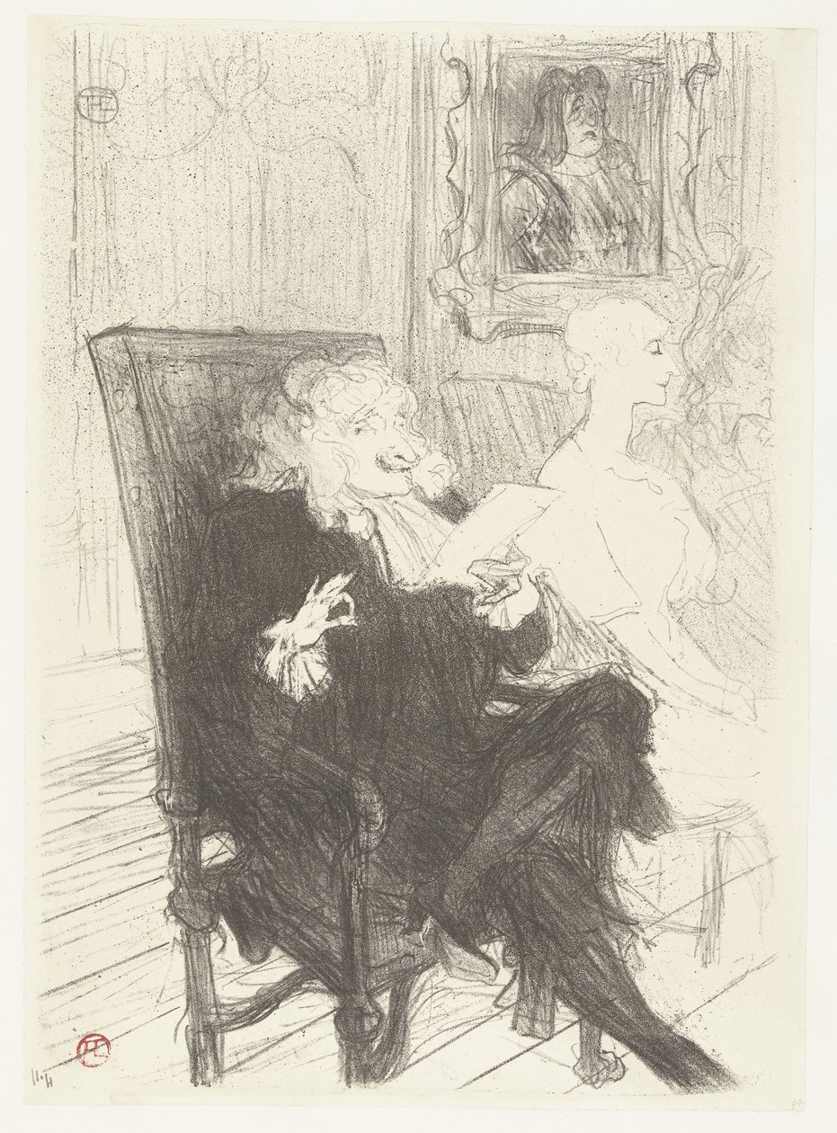 Herci Jules Charles Truffier jako Marguerite Moreno v toneelstuku Učené ženy Truffier a Moreno v Učené ženy od Henri de Toulouse Lautrec