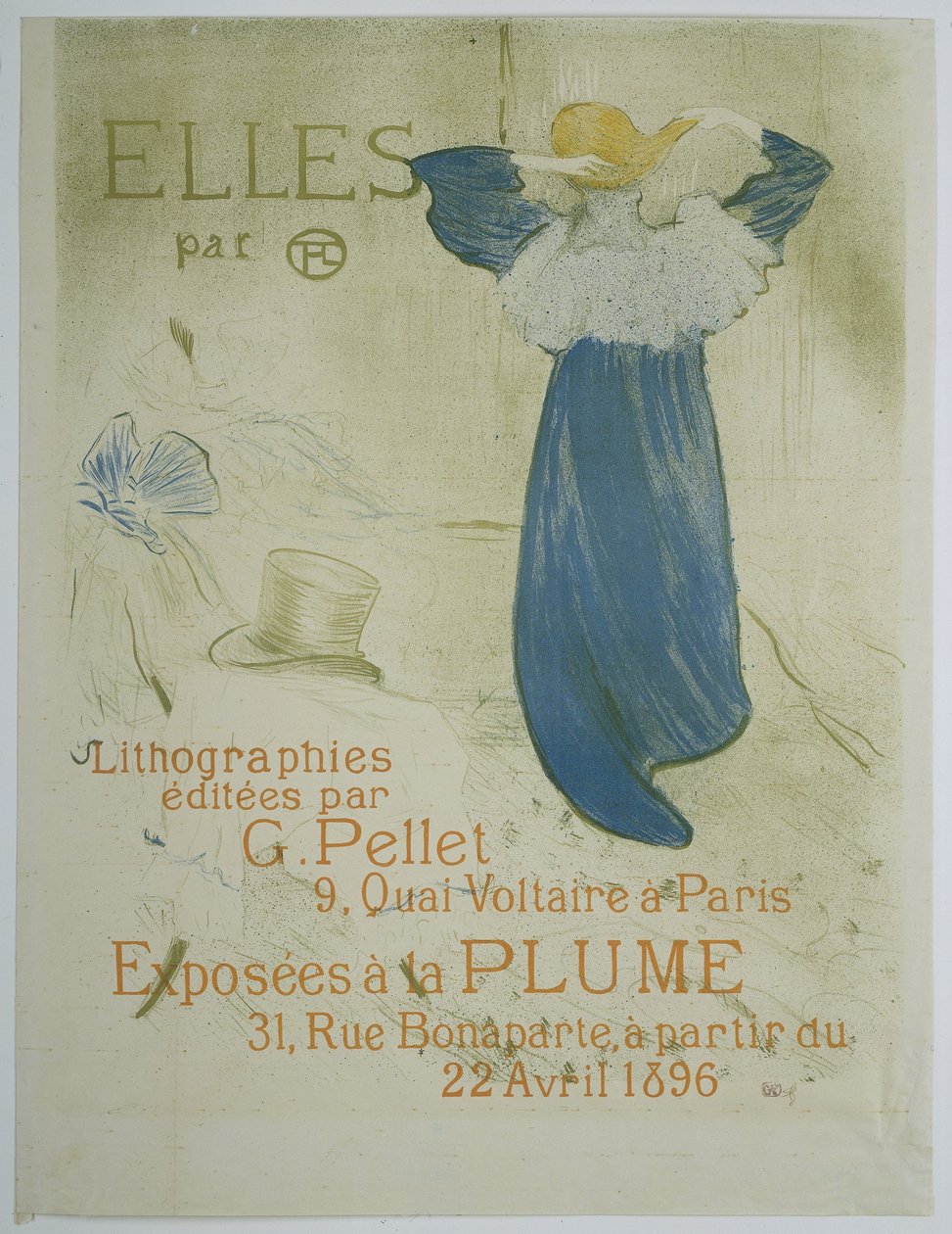 Plakát pro výstavu série Elles van Toulouse-Lautrec bij la Plume Jsou od Toulouse-Lautrec. Litografie vydal G. Pellet 9, Quai Voltaire v Paříži. Vystaveno v La Plume 31, Rue Bonaparte, od 22. dubna 1896 (název na objektu) od Henri de Toulouse Lautrec