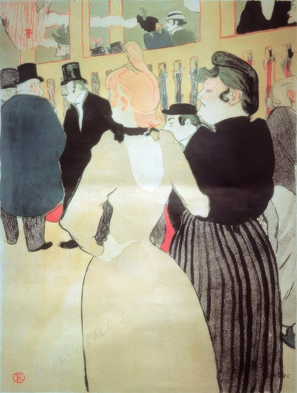 V Moulin Rouge: La Goulue a její sestra od Henri de Toulouse Lautrec