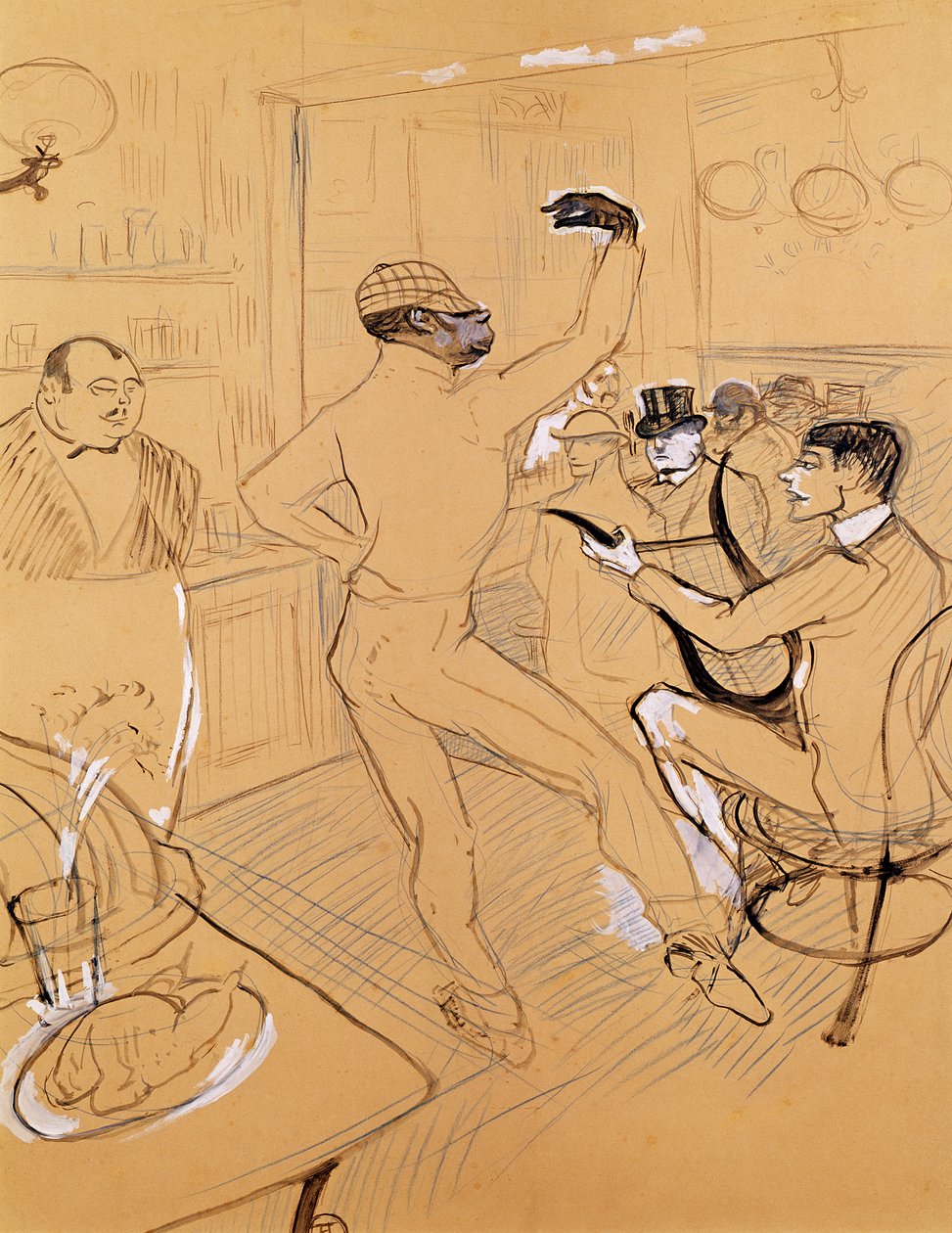 Chocolat Dancing, 1896 (pero a inkoust a barevná tužka na papíře) od Henri de Toulouse Lautrec