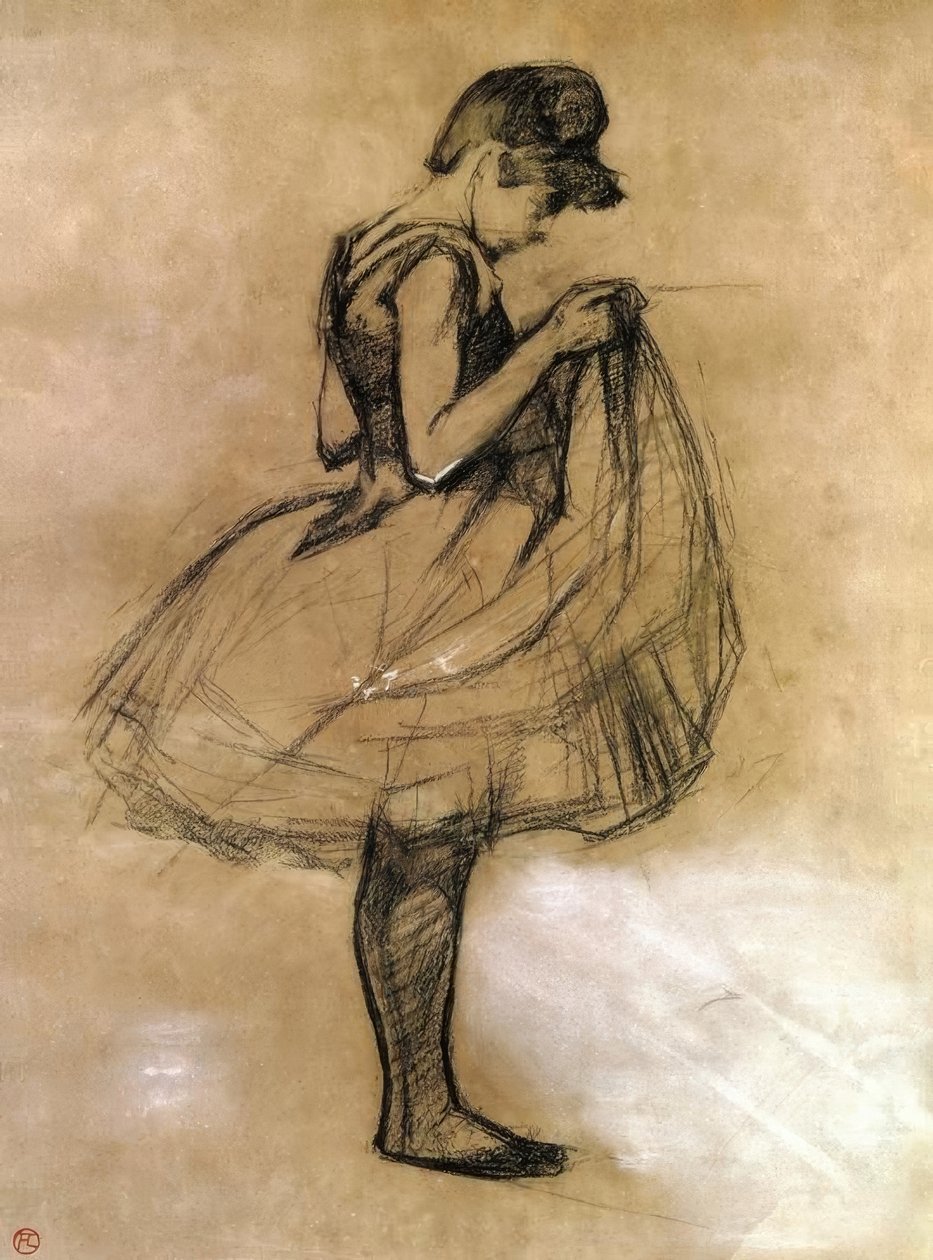 Tanečnice si upravuje plavky od Henri de Toulouse Lautrec