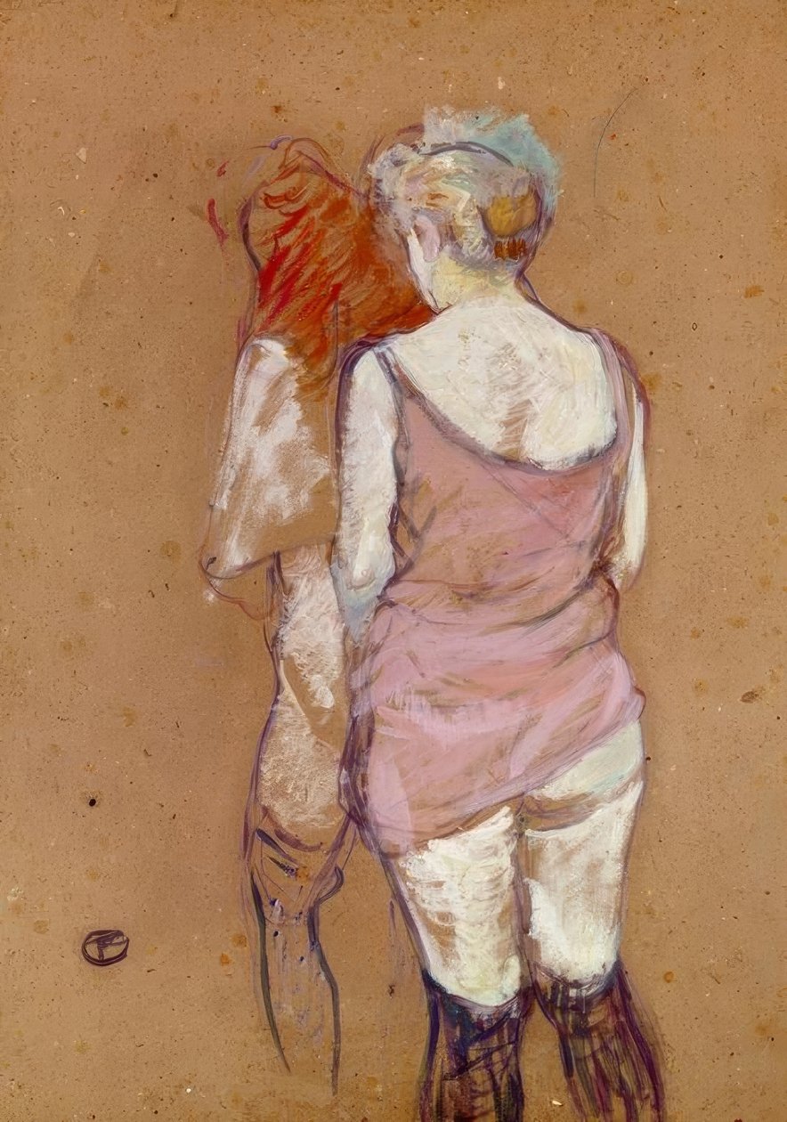 Dvě polonahé ženy zezadu, dům v rue des Moulins od Henri de Toulouse Lautrec